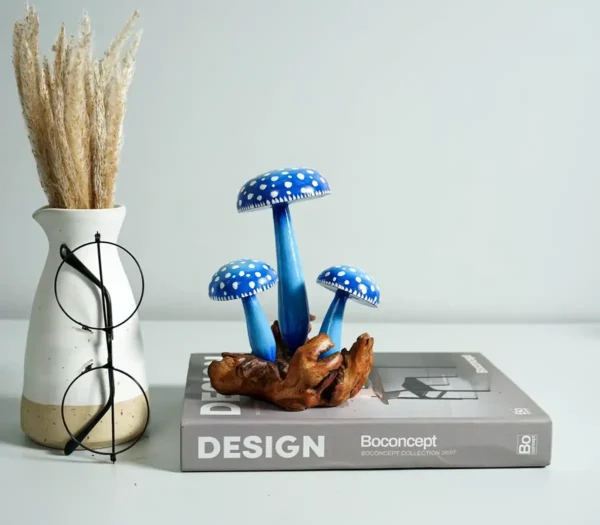Blue Mushroom Sculpture, Colorful, Art, Painted Statue - Image 3
