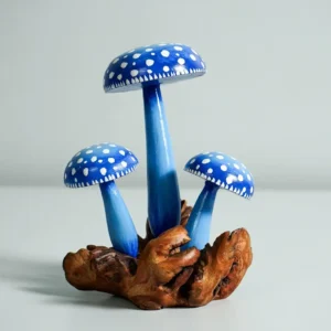 Blue Mushroom Sculpture, Colorful, Art, Painted Statue
