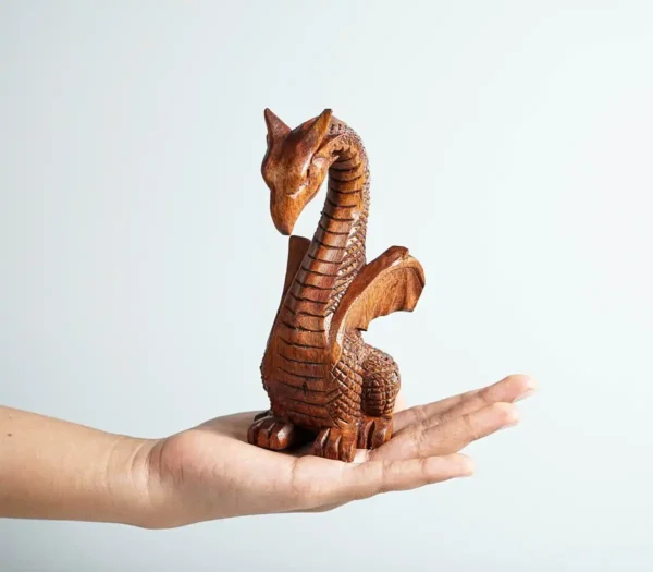 Calm Dragon Statue, Wooden Dragon, Fantasy Animal - Image 3