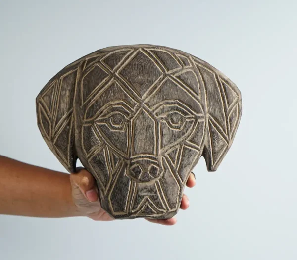 Dog Face of Timor Wall Art, Dog on Stand, Wood Carving