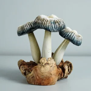 Grey Mushroom Statue, Painted Mushroom, Wood Cavin