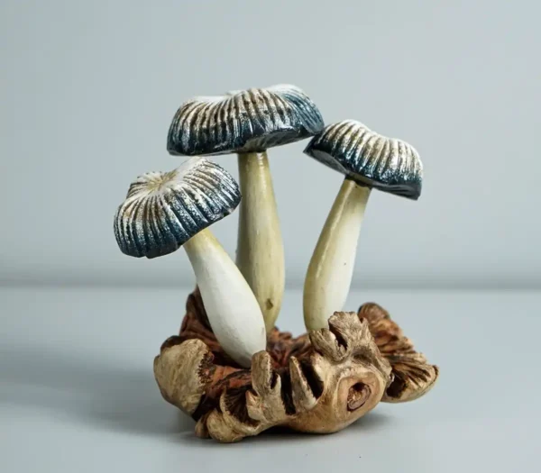 Grey Mushroom Statue, Painted Mushroom, Wood Cavin - Image 3
