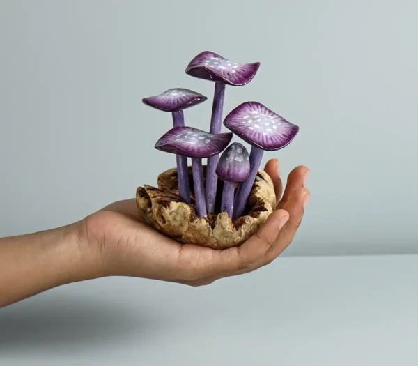 Purple Mushroom Sculpture, Colorful Statue, Painted Figurine - Image 2