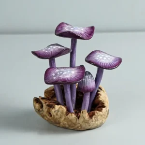 Purple Mushroom Sculpture, Colorful Statue, Painted Figurine