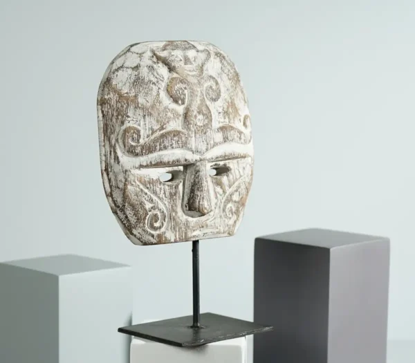 Wooden Traditional Mask Wall Decor, Mask on Stand, Statue - Image 3