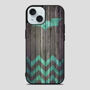 Bat And Chevron On Dark Wood iPhone 15 Case